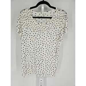 Maurices Womens Sz L Short Sleeve Smocked Blouse Black White Polka Dot